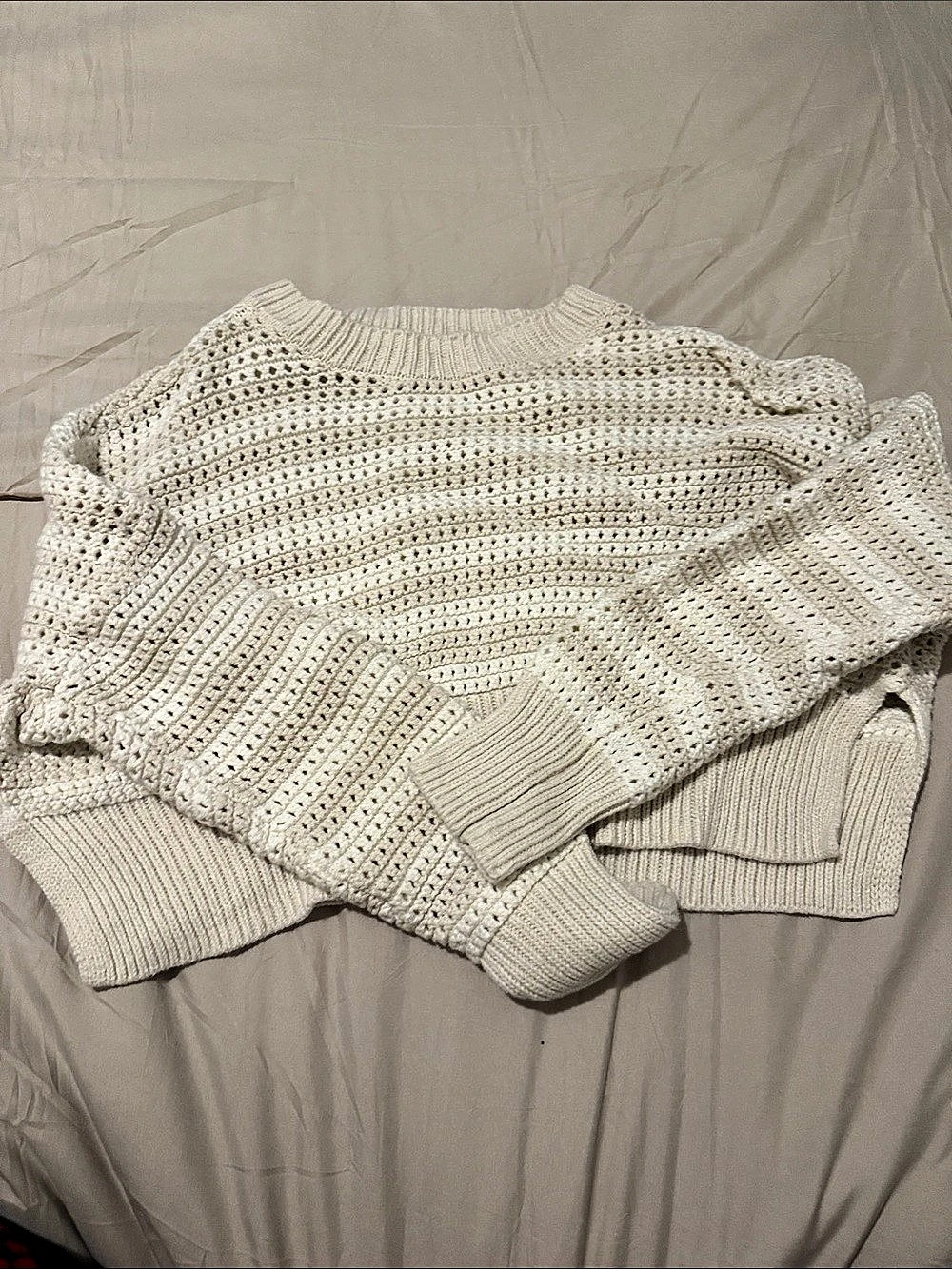 moon & madison Open Knit Crew Neck Sweater White XS Like New